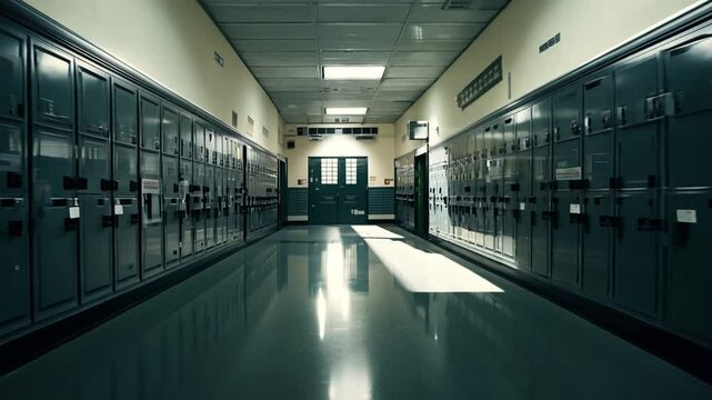 Empty School Hallway And Lockers