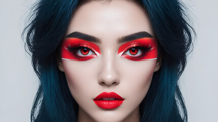 Fototapeta premium glitch mosh portrait style with striking red eye makeup