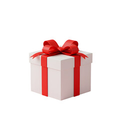 Obraz premium White gift box with red ribbon and red bow on white or transparent background, PNG