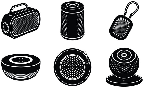 Bluetooth Speakers Vector Silhouette Collection: Wireless Audio System Icons
