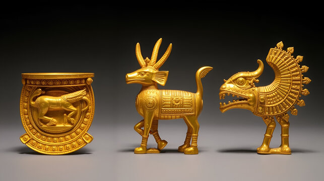 Gold artifacts from the Muisca Moche and Mixtec civilizations hi