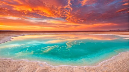 Obraz premium Stunning Reflection of Sunset in Vibrant Salt Lake with Colorful Clouds Above