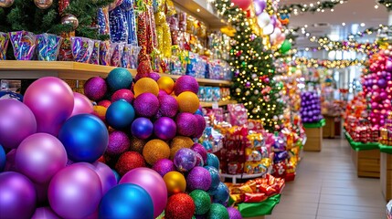 Fototapeta premium Colorful Toy Shop Decorated for the Holidays