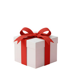 Obraz premium White gift box with red ribbon and red bow on white or transparent background, PNG