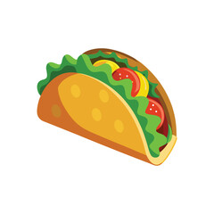 Taco with beef, lettuce, and cheese, vector illustration design on a white background.