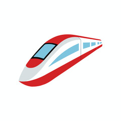 High-speed train moving forward with motion blur effect, vector design on white background.