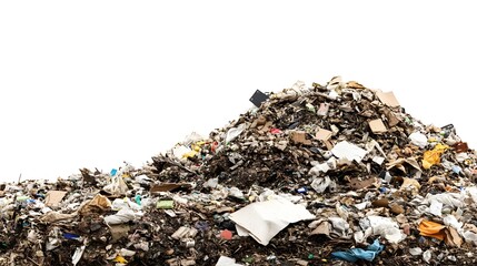 Isolated Waste Pile in Landfill with White Background for Image Use