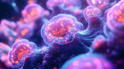 With Pulsating Cyan Futuristic And Tones Glowing Purple