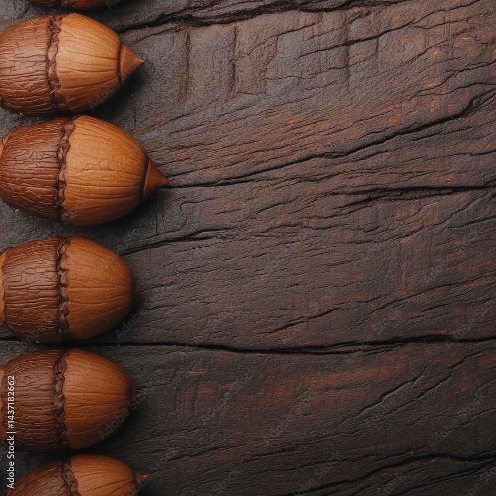 Poster assorted nuts variously shaped and sized displayed on a rustic wooden background with textures