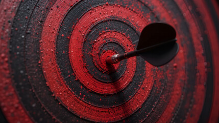Black and red target with a red bullseye. A black and silver dart is in the bullseye