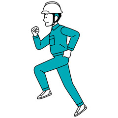 走る作業員の男性（横向き）