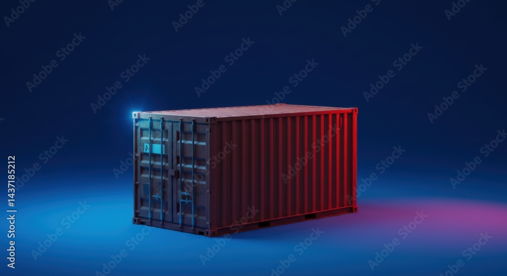 Poster isolated shipping container with dramatic lighting on gradient background