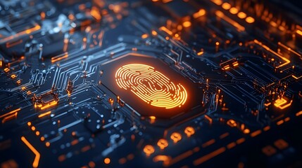 Digital fingerprint technology overlaid on a circuit board.