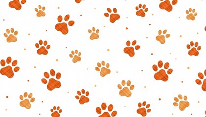 Dog paw doodle seamless pattern on white background, animal design for wallpaper, fabric, pet products, design, seamless