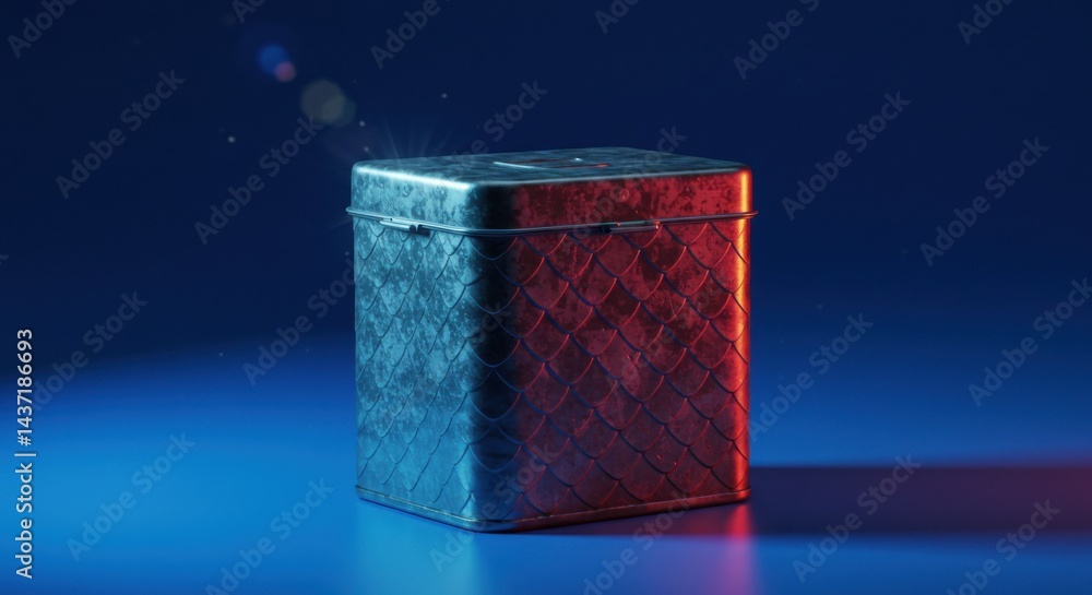 Poster metallic cube with textured surface against a dark gradient background