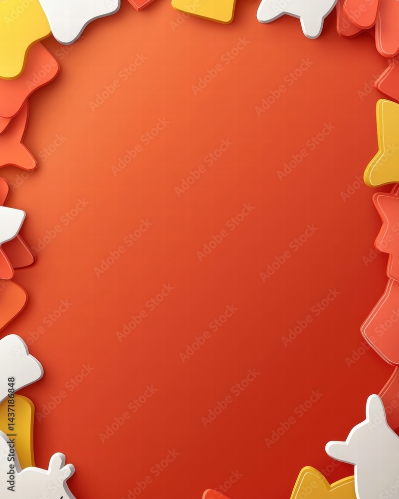Poster colorful red background with multi-shape puzzle pieces arranged neatly and ready to be assembled