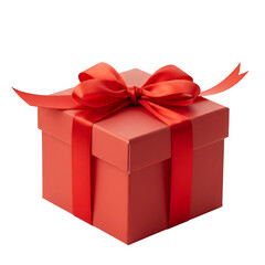Fototapeta premium Red gift box with red ribbon and red bow on white or transparent background, PNG