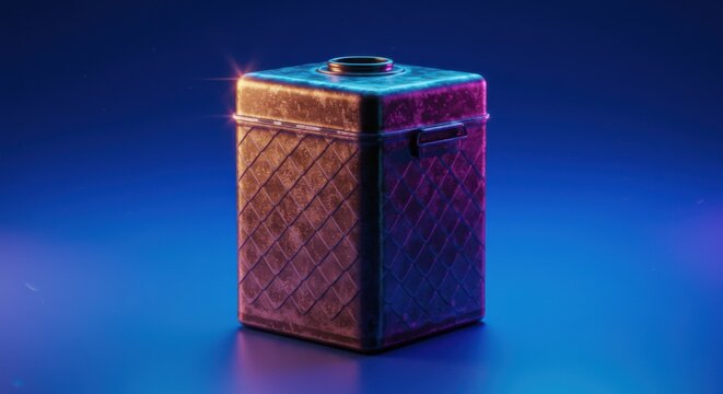 Metallic rectangular object with texture on blue gradient background
