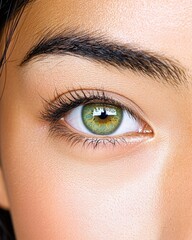 Obraz premium Close-up of a woman's eye showcasing intricate details and captivating expression in natural light
