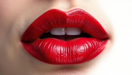 Obraz premium Close-up of crimson lips, stark white backdrop, mouth, texture