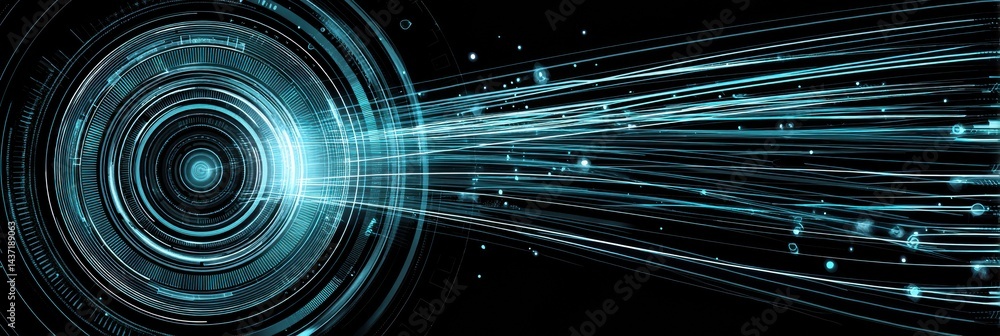 Poster Futuristic HUD Interface Displays Circular Radar and Dynamic Motion Trails in a High-Tech Setting
