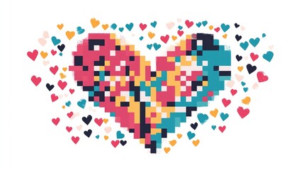 Pixel heart art with colorful smaller hearts.