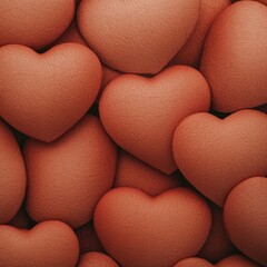 Obraz premium Cozy pile of soft heart-shaped pillows in shades of red displayed on a comfortable couch setting