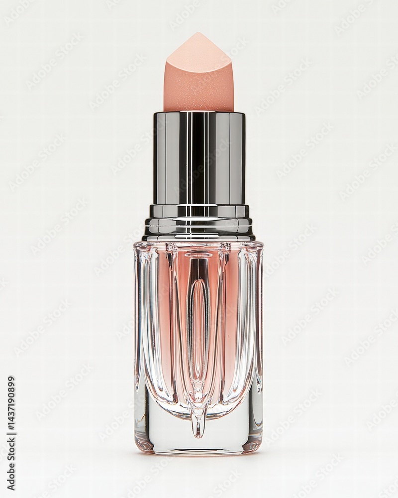 Poster sophisticated bottle of perfume captured in soft focus emphasizing its artful shape and color