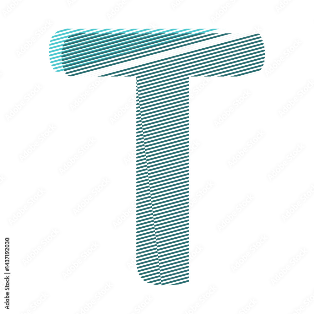 Fototapete a bold, uppercase letter t rendered with closely spaced, diagonal teal lines, creating a textured, s
