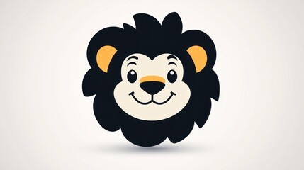 Cartoon lion head, happy expression, white background, children's book illustration