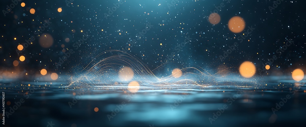 Poster abstract digital wave design with shimmering particles