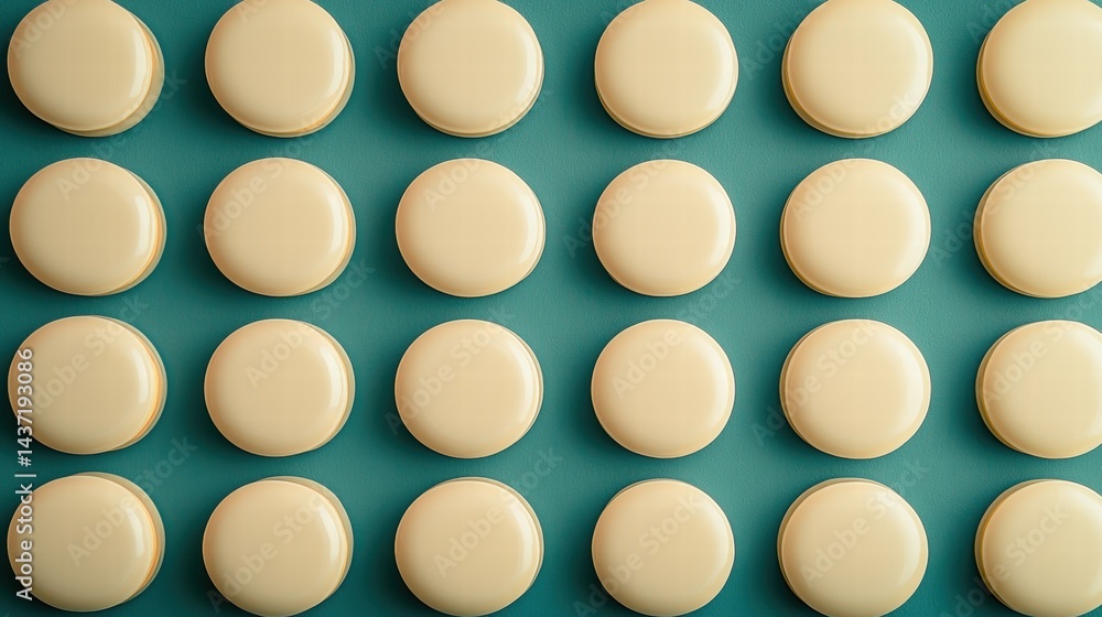 Poster a wall of pristine white eggs arranged neatly in rows creating a clean and minimalistic look