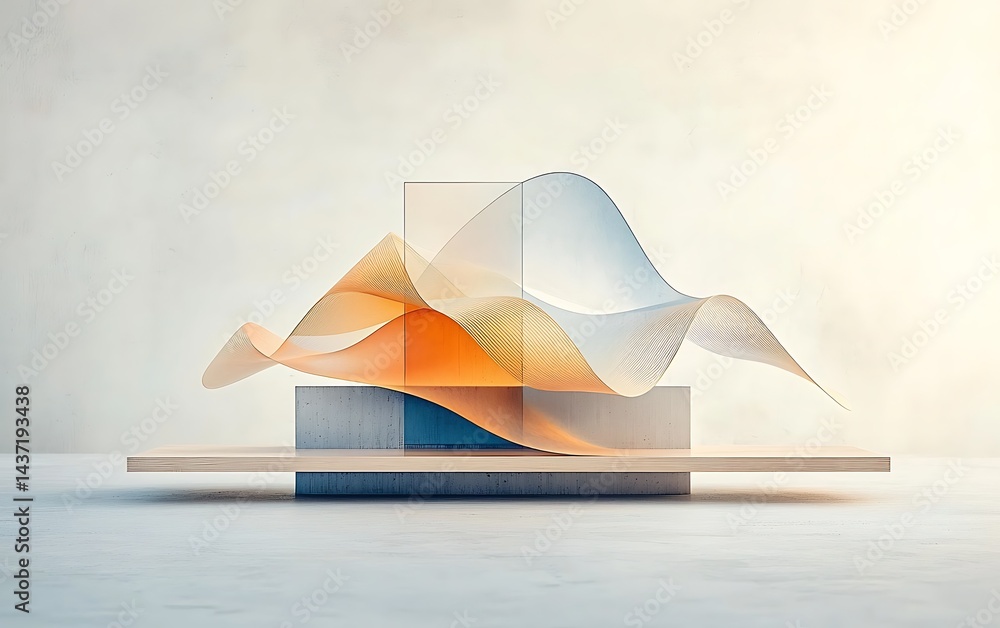 Poster Abstract display with layered geometric shapes and translucent forms