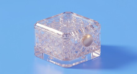 Transparent cubic object against blue background
