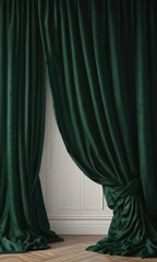 Deep emerald velvet, richly textured, opulent drape ,  green,  setting,  textile