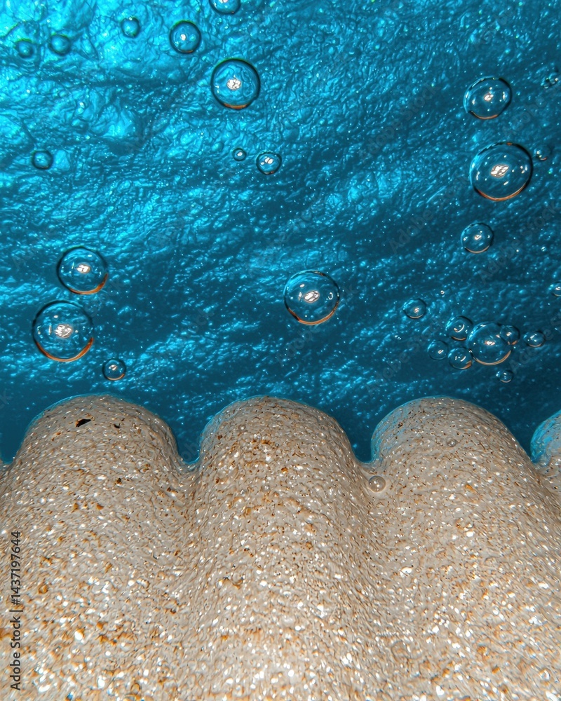Poster group of beautiful bubbles gently floating in clear water creating unique shapes and patterns