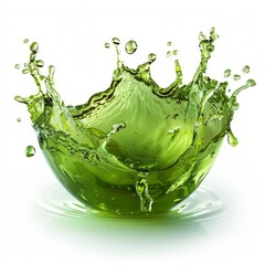 Smooth, globular green liquid shape mid-drift, hovering slightly above the center, detailed texture and shadows isolated on white concept