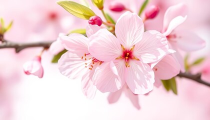 Fototapeta premium Delicate pink cherry blossom petal, isolated on white Springtime bloom, sakura, oriental