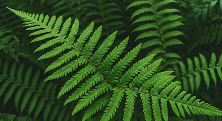 Vibrant Green Fern Leaves Close Up