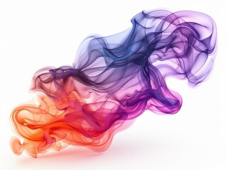 Soft gradient cloud of multicolored smoke blooming diagonally with vibrant transitions on white background. Abstract flowing motion concept