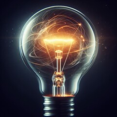 Light bulb emitting soft glow with vibrant light waves and mystical energy around it