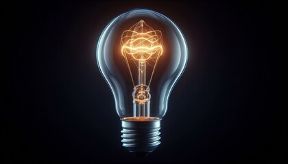 Illuminated light bulb with dynamic glowing elements floating in the background