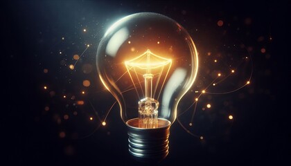 Artistic concept of a glowing light bulb with mystical glowing particles around it