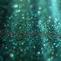 Soft green glitter background in a 2D flat style, where ultrafine glitter particles scatter with a dreamy reflective quality