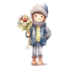 watercolor A person holding a bouquet illustration