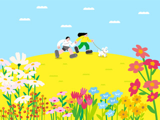꽃과 사랑이 피어나는 봄과 여름 행복한 일러스트 3 - Spring and summer of Bloom and Love Happy Illustration 3