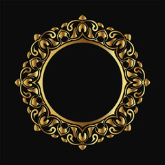 ornamental gold round frame, logo and text decoration