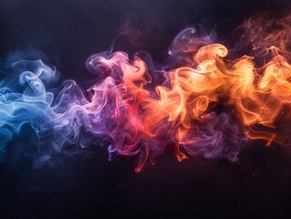 Spectral plume of rainbow smoke blooming outward with fine transparency and sharp color gradients on black background. Abstract colorful explosion concept
