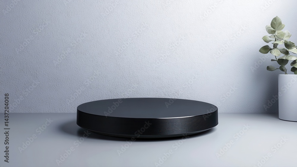 Aufkleber sleek black display platform with minimalist décor platform product display presentation black sleek