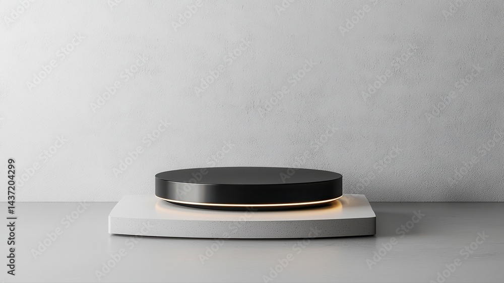 Aufkleber minimalist product display with illuminated platform product display minimalist black white platform